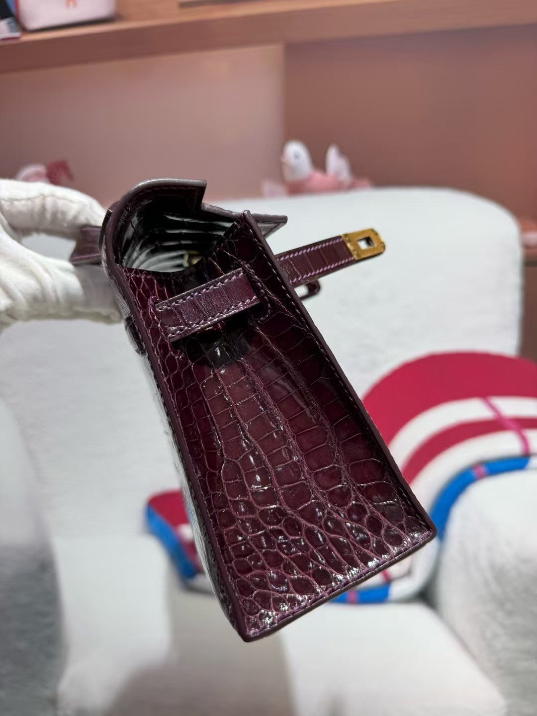 HM ケリー ミニ 22 ボルドーレッド アメリカンアリゲーター ゴールドバックル（オーダーメイド）
