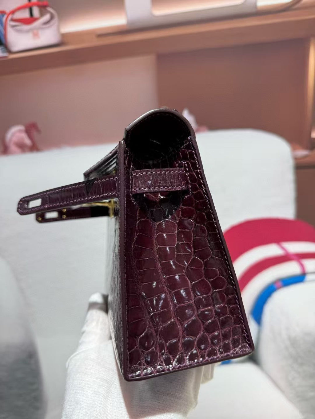 HM ケリー ミニ 22 ボルドーレッド アメリカンアリゲーター ゴールドバックル（オーダーメイド）