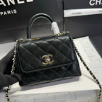 MINI FLAP BAG 14 IN BLACK GRAINED CALFSKIN GOLD HARDWARE