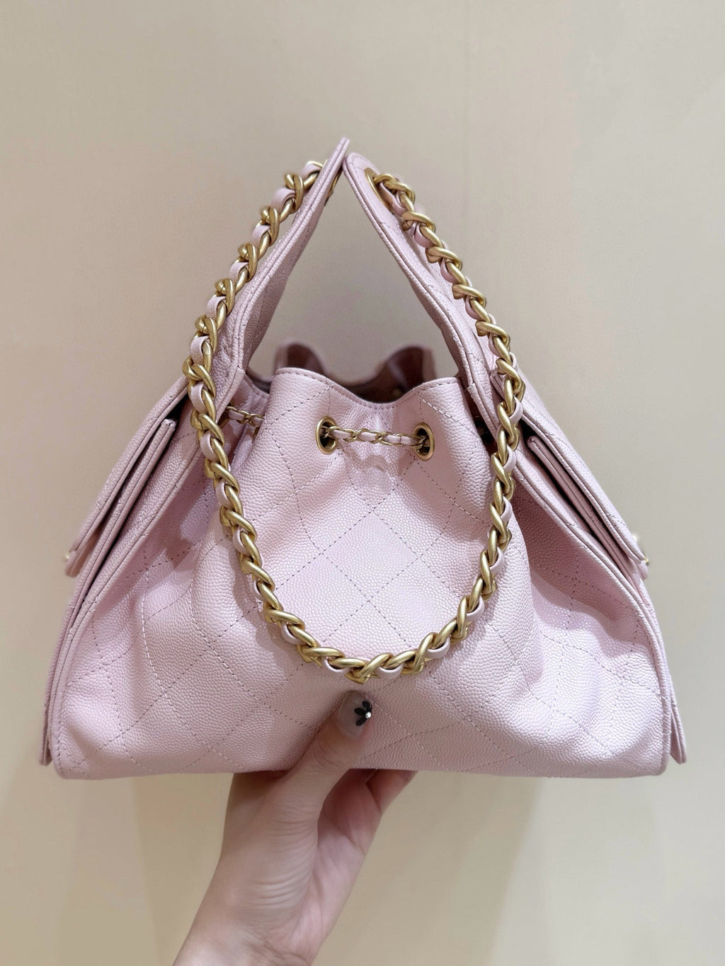 CHANEL 25 MEDIUM HANDBAG IN PASTEL PINK CALFSKIN WITH GOLD HARDWARE
