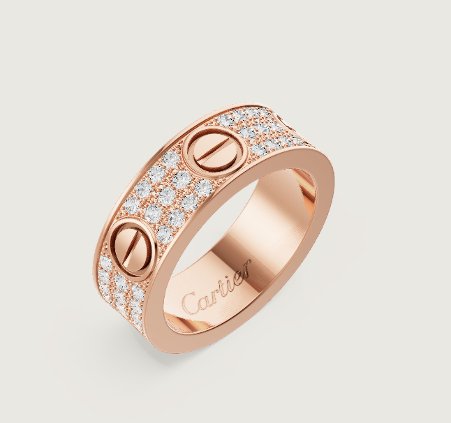 [⭐JeweliWhal] خاتم الحب Love Ring عرض 6.5 مم - خاتم ألماس كامل ذهب وردي