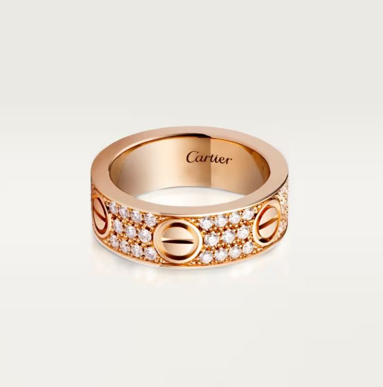 [⭐JeweliWhal] خاتم الحب Love Ring عرض 6.5 مم - خاتم ألماس كامل ذهب وردي