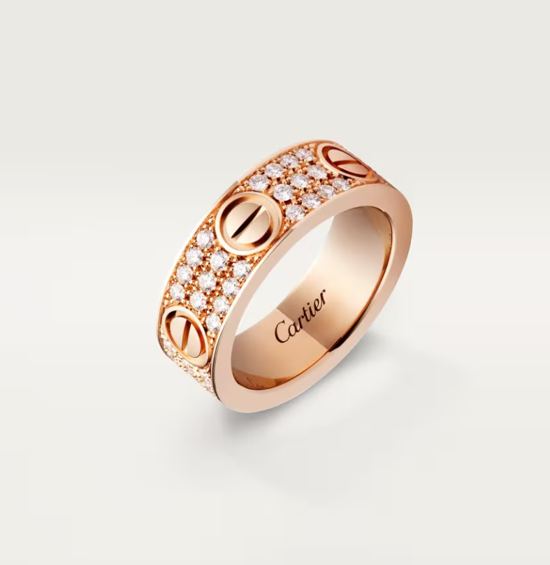 [⭐JeweliWhal] خاتم الحب Love Ring عرض 6.5 مم - خاتم ألماس كامل ذهب وردي