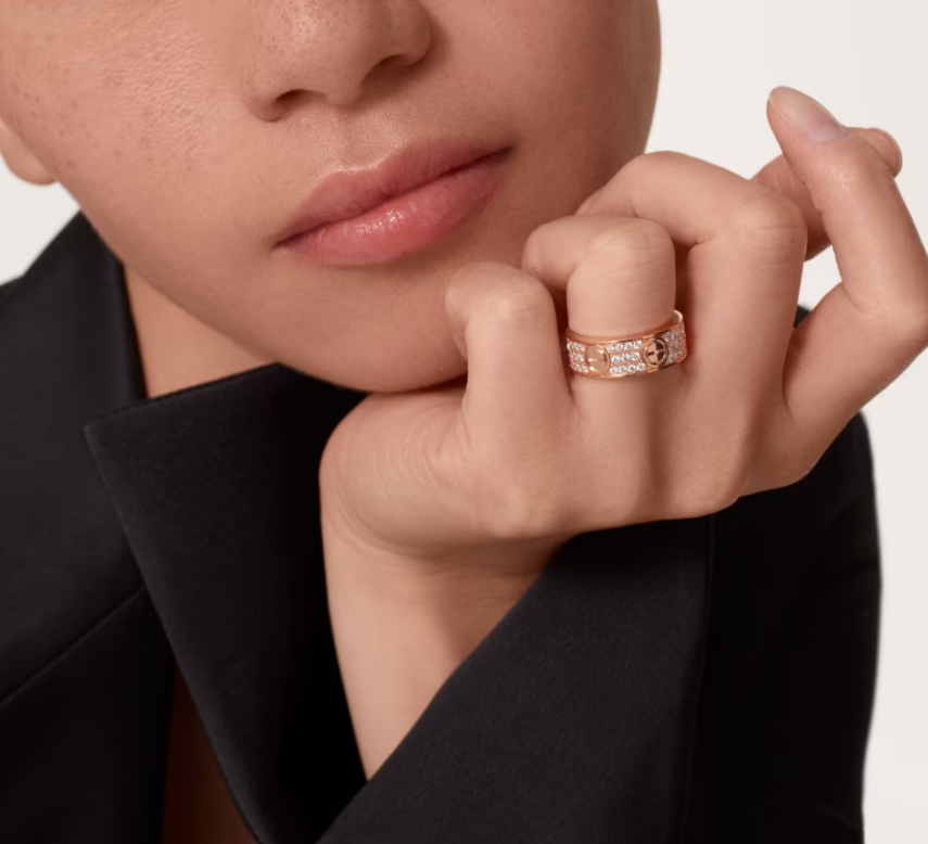 [⭐JeweliWhal] خاتم الحب Love Ring عرض 6.5 مم - خاتم ألماس كامل ذهب وردي