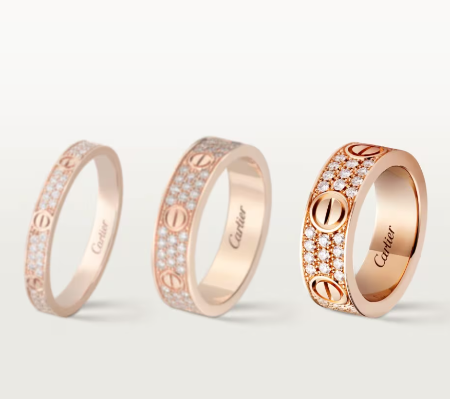 [⭐JeweliWhal] خاتم الحب Love Ring عرض 6.5 مم - خاتم ألماس كامل ذهب وردي