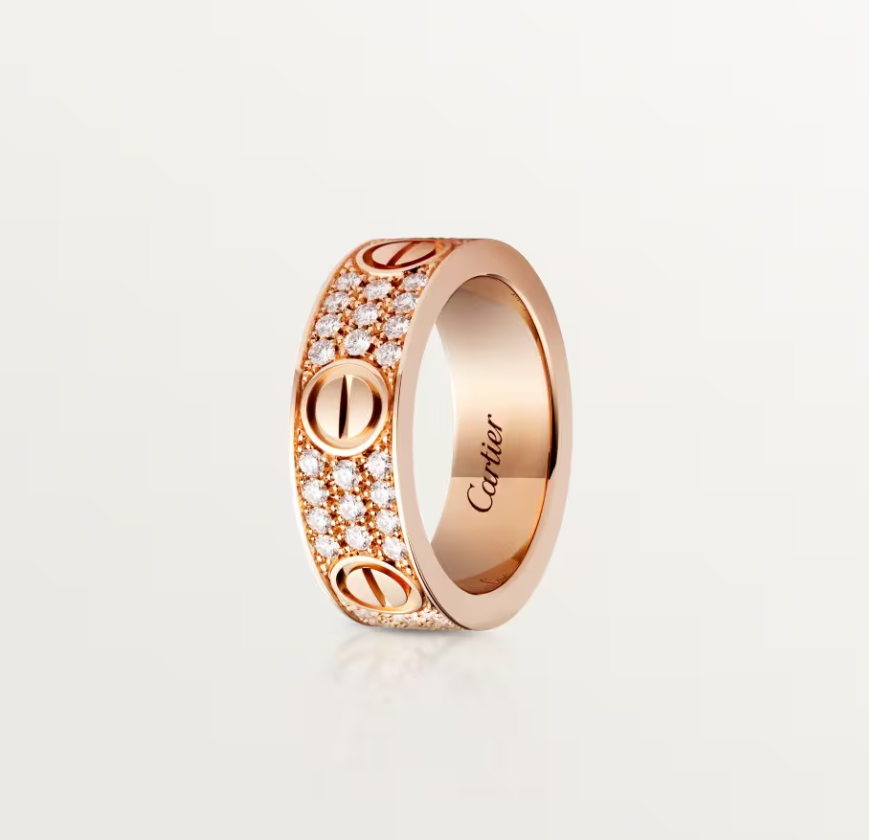 [⭐JeweliWhal] خاتم الحب Love Ring عرض 6.5 مم - خاتم ألماس كامل ذهب وردي