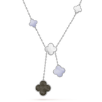 [⭐JeweliWhal]CLOVER MOP CHALCEDONY NECKLACE SILVER 6 MOTIF