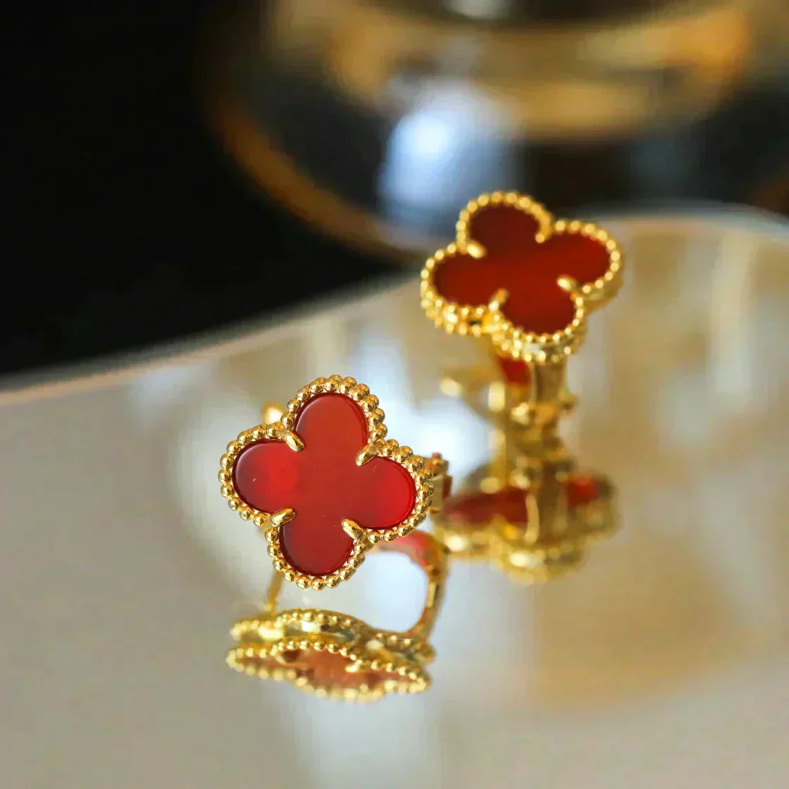 [⭐JeweliWhal]CLOVER MEDIUM 1 MOTIFS CARNELIAN  EARRINGS