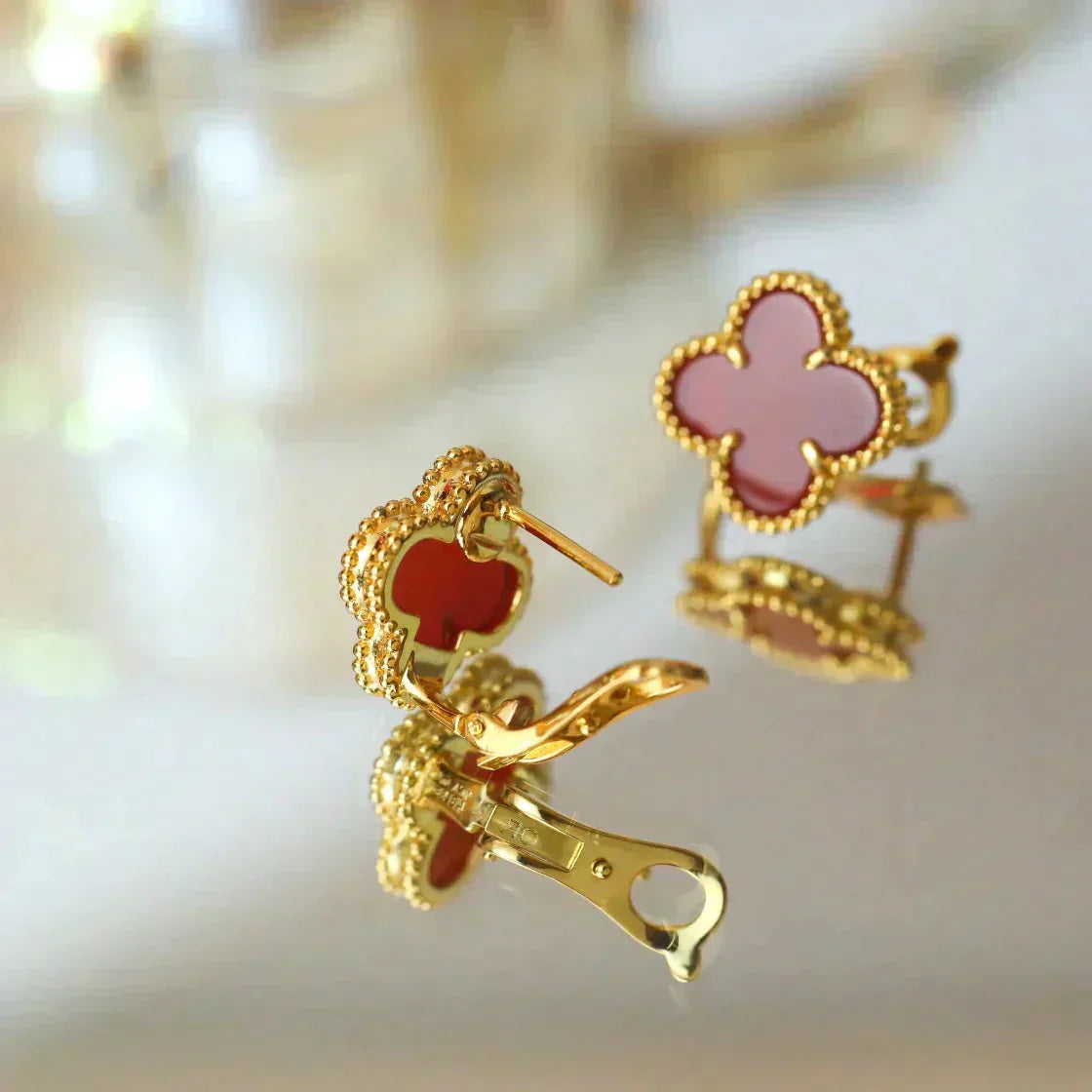 [⭐JeweliWhal]CLOVER MEDIUM 1 MOTIFS CARNELIAN  EARRINGS