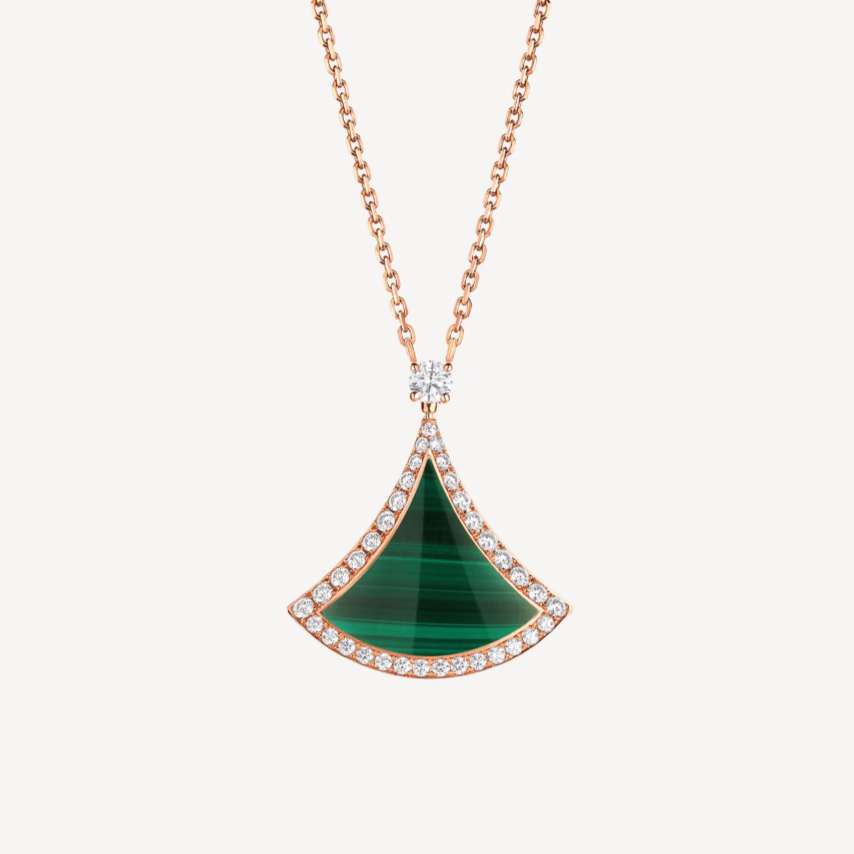 [⭐JeweliWhal]DREAM MALACHITE DIAMOND PAVED PINK GOLD NECKLACE