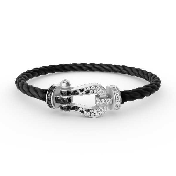 [⭐JeweliWhal]FORCE LARGE HORSESHOE BLACK WHITE DIAMOND BRACELET SILVER