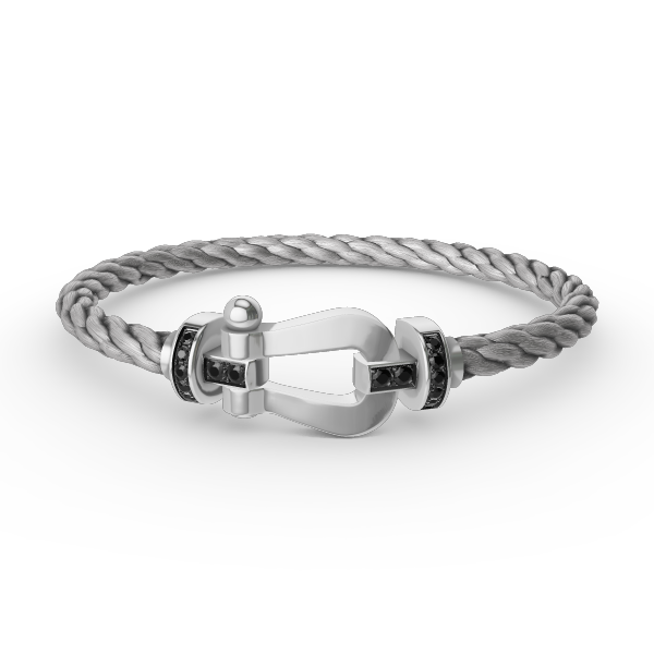 [⭐JeweliWhal]FORCE LARGE HORSESHOE BLACK DIAMOND BRACELET SILVER