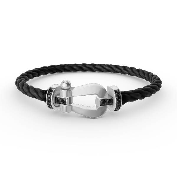[⭐JeweliWhal]FORCE LARGE HORSESHOE BLACK DIAMOND BRACELET SILVER