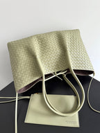 PINACOTECA REVERSIBLE TOTE BAG 43 IN MATCHA LAMBSKIN AND BROWN SUEDE