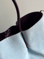 PINACOTECA REVERSIBLE TOTE BAG 43 IN MADDER BROWN LAMBSKIN AND LIGHT BLUE SUEDE