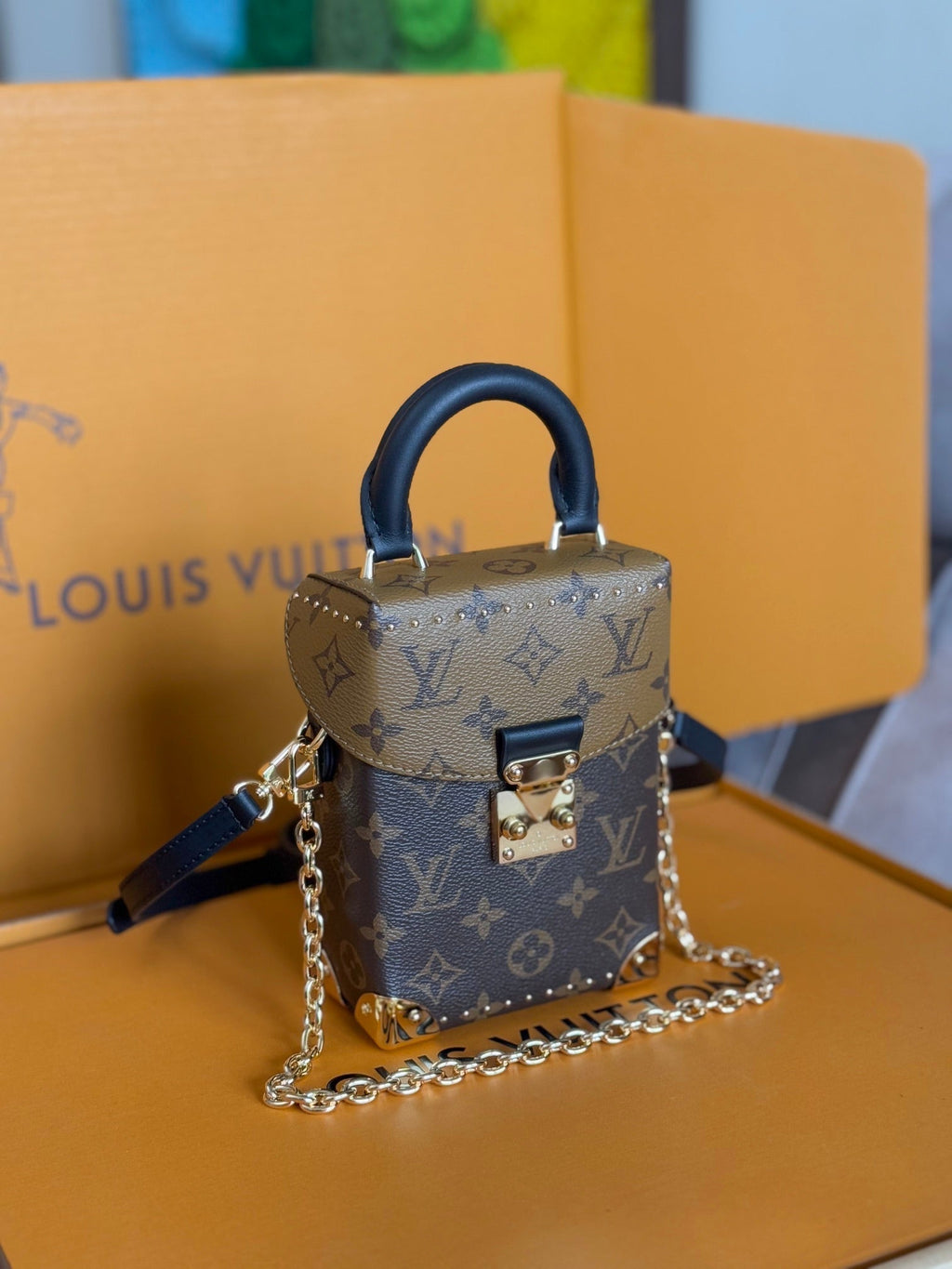 LV 25S カメラボックスバッグ 18インチ ブラウン モノグラム カーフスキン ゴールド金具