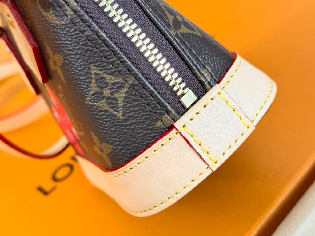 LV 25S ナノ アルマ 18インチ ダークブラウン キャンバス モノグラム チェリープリント ゴールド金具