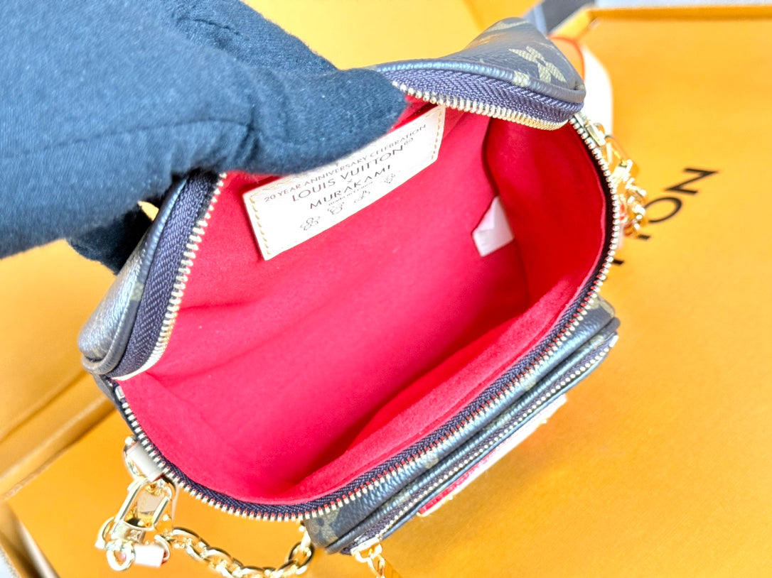 LV 25S ミニバンバッグ 17インチ ブラウン キャンバス モノグラム チェリープリント ゴールド金具