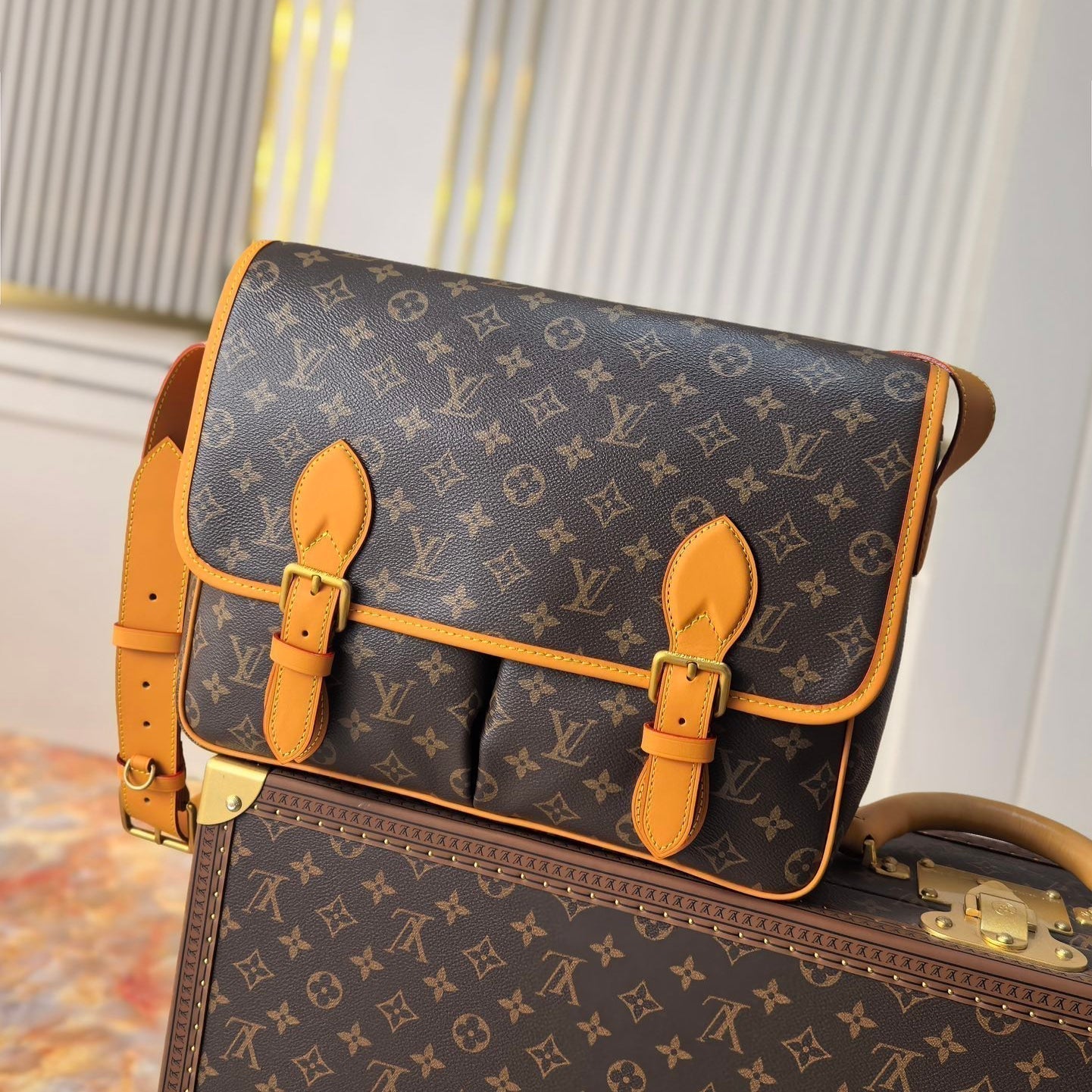 LV 25S サッチェルバッグ 35インチ ブラウン キャンバス モノグラム ゴールド金具