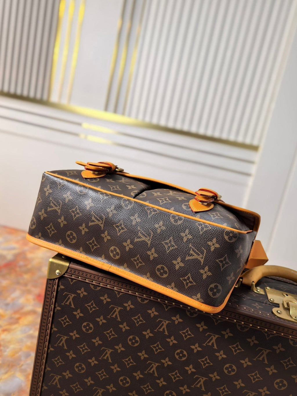LV 25S サッチェルバッグ 35インチ ブラウン キャンバス モノグラム ゴールド金具