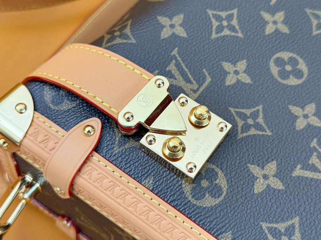 LV 25S SIDE TRUNK 30 IN BROWN MONOGRAM CANVAS LEATHER TRIM GOLD HARDWARE