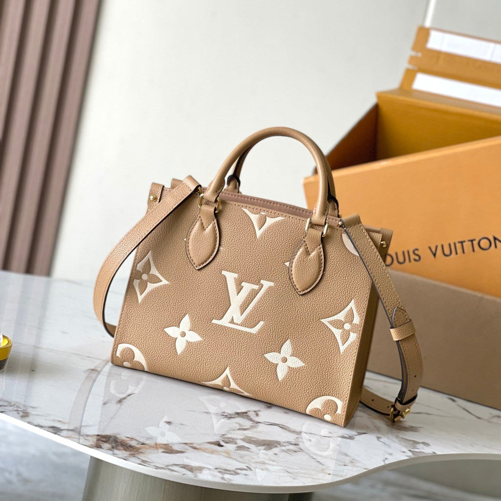 オンザゴー PM 25 ミルクティー モノグラム プリントレザー