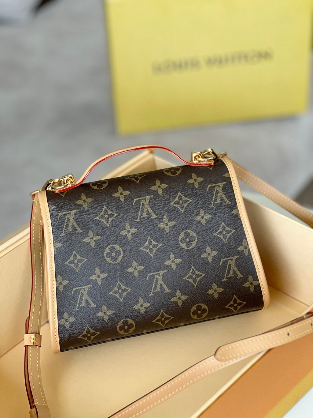 LV 25S ケリー 28 ブラウン モノグラム コーティングキャンバス レザートリム