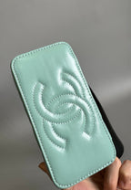 CC バニティケース パール 17cm アクアブルー ラムスキン ゴールド金具