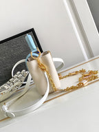 CAPUCINES NANO 16 IN PEARL WHITE MIX SKY BLUE TAURILLON GOLD HARDWARE