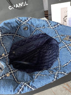 CC ミディアム 37 クロスボディバッグ（ブルーデニム、チェーン付き）