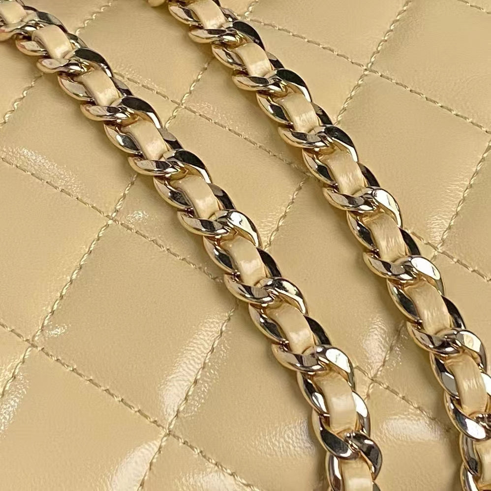 ミディアムカメラバッグ 23インチ ベージュイエロー ラムスキン ゴールド金具