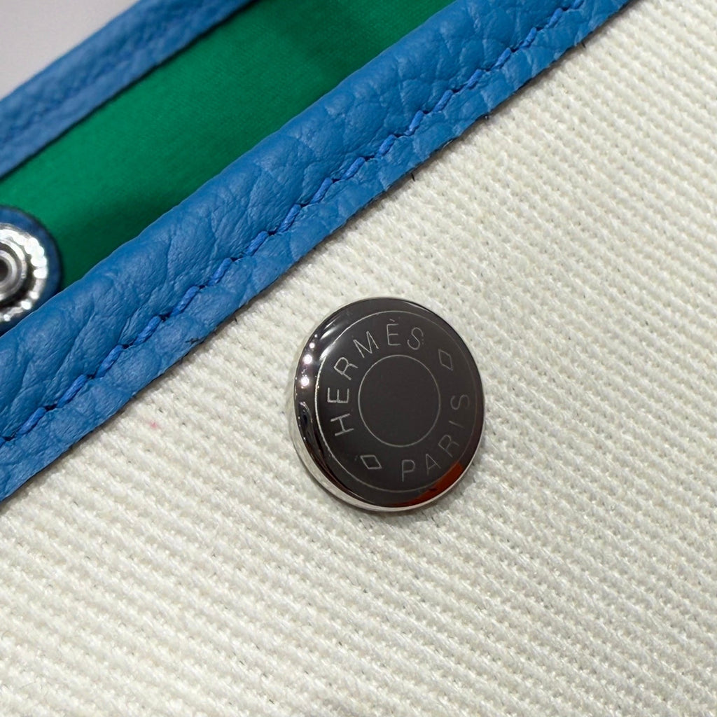 ガーデンパーティー 30cm ホワイトトイレットペーパー コットンキャンバスとブルーカーフスキン サイドはグリーン