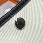 ガーデンパーティー 30cm ホワイトトイレットコットンキャンバスとブラックカーフスキン サイドにスカイブルーキャンバス