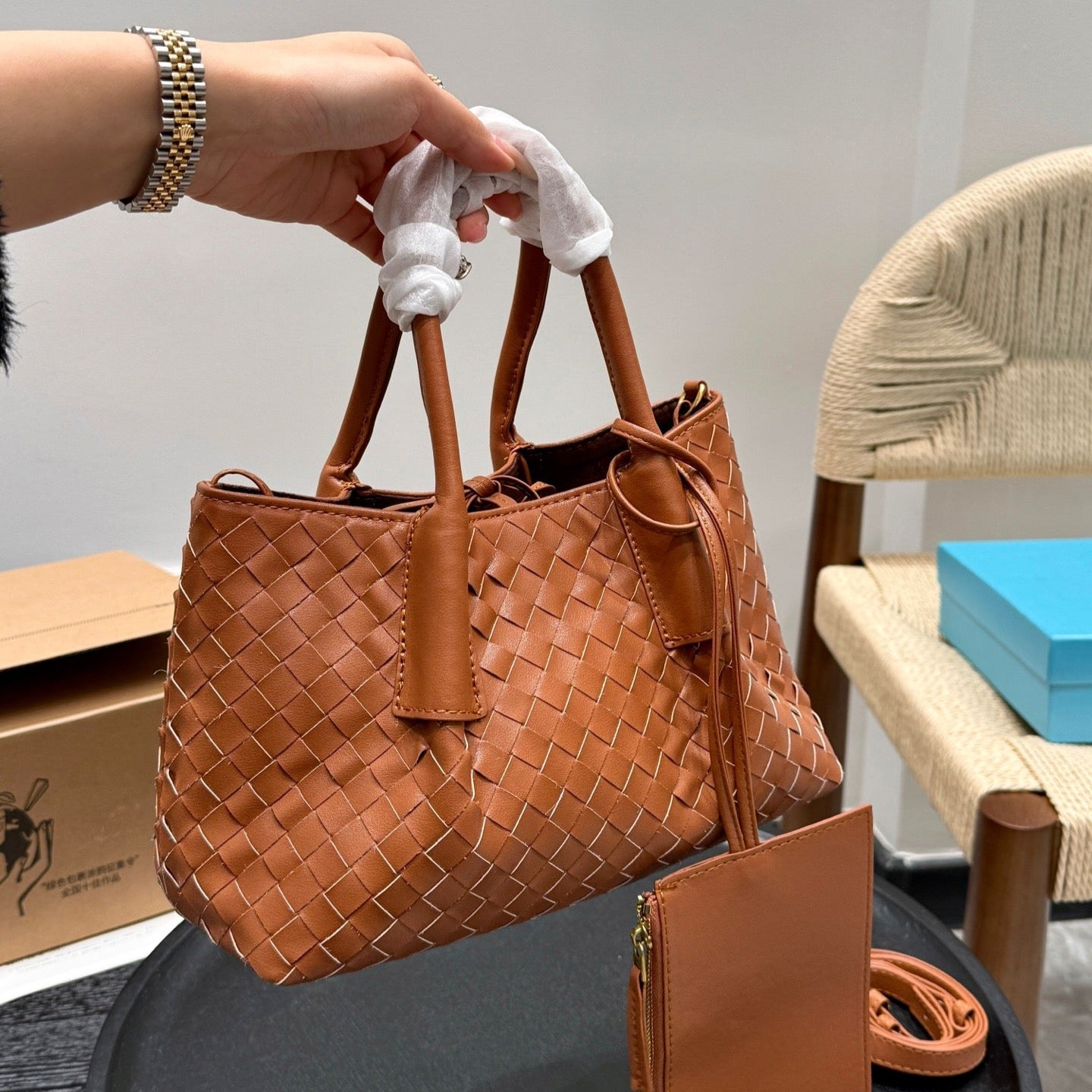 スモール ピナコテカ トートバッグ 25インチ ラストブラウン カーフスキン