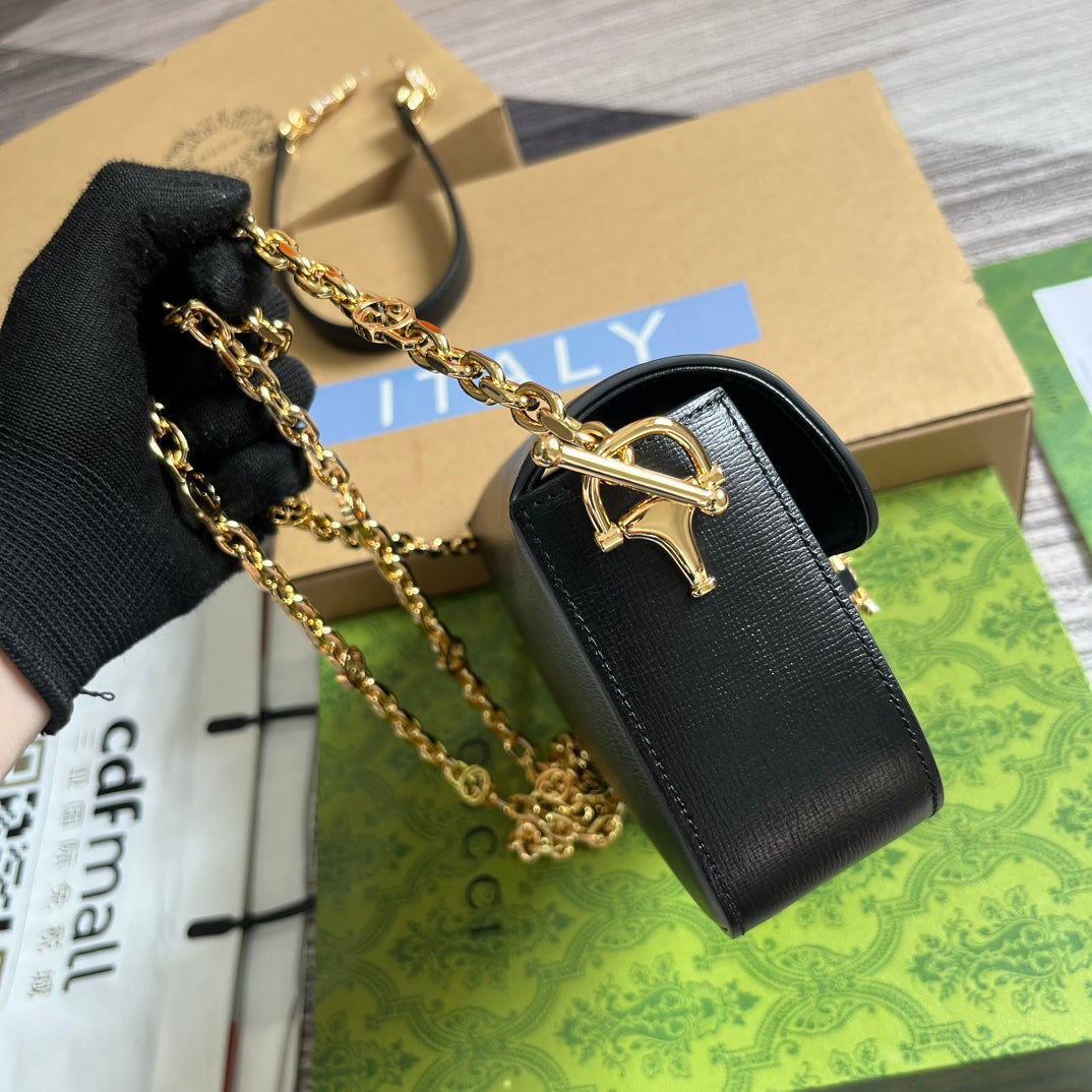 ダイヤモンド ホースビット ショルダーバッグ 24インチ ブラック カーフスキン ゴールド金具