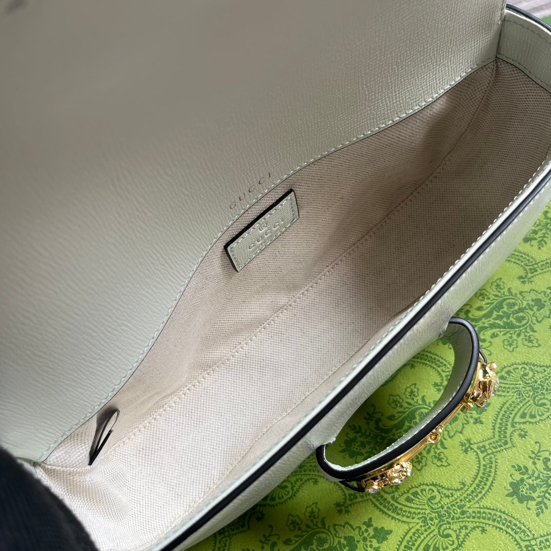 ダイヤモンド ホースビット ショルダーバッグ 24インチ ホワイトカーフスキン ゴールド金具