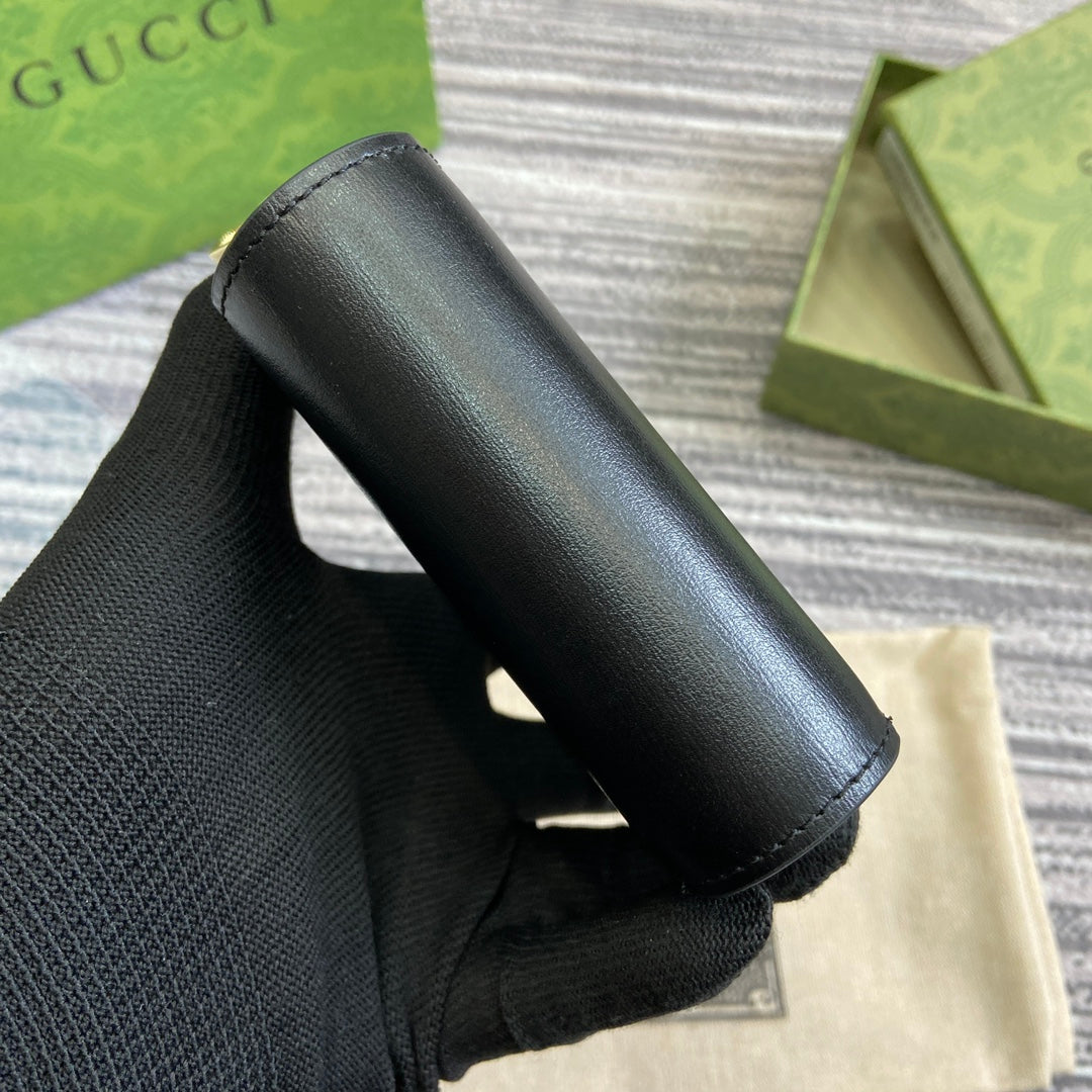 ミニウォレット 11インチ ブラックカーフスキン ゴールド金具