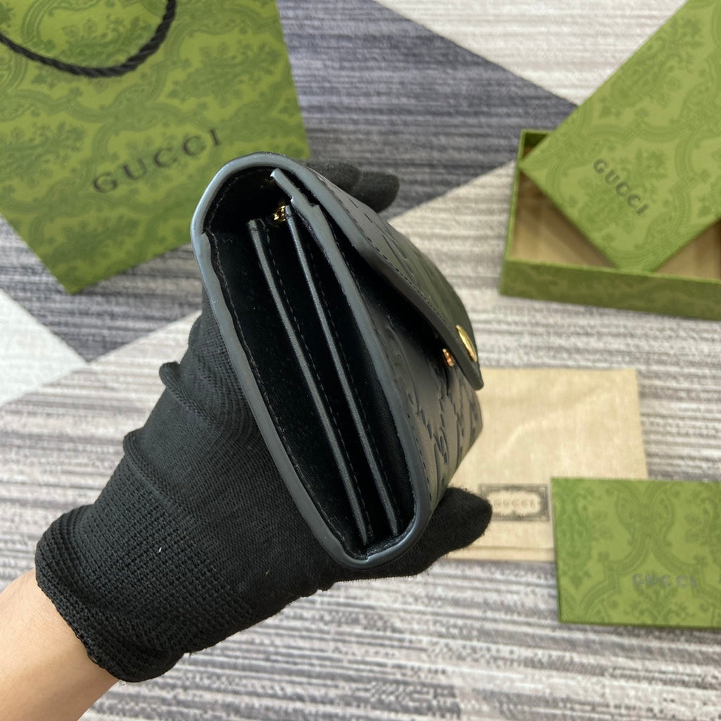 コンチネンタルウォレット 19インチ ブラック エンボスカーフスキン ゴールド金具