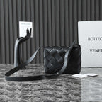 BOTTEGA VENETA 25S DIAGO 22 IN BLACK CALFSKIN PATENT SILVER HARDWARE