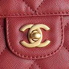 RETRO STYLE FLAP BAG 19 IN STILETTO RED GRAINED CALFSKIN GOLD HARDWARE