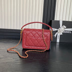 RETRO STYLE FLAP BAG 19 IN STILETTO RED GRAINED CALFSKIN GOLD HARDWARE