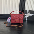 RETRO STYLE FLAP BAG 19 IN STILETTO RED GRAINED CALFSKIN GOLD HARDWARE