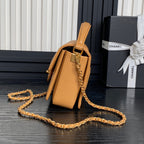 RETRO STYLE FLAP BAG 19 IN RAW SIENNE GRAINED CALFSKIN GOLD HARDWARE