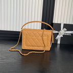 RETRO STYLE FLAP BAG 22 IN RAW SIENNA GRAINED CALFSKIN GOLD HARDWARE