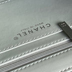 RETRO STYLE FLAP BAG 22 IN RHINO GRAY GRAINED CALFSKIN GOLD HARDWARE