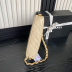 HOBO BAG 24 IN BEIGE CALFSKIN GOLD DOUBLE C THICK CHAIN