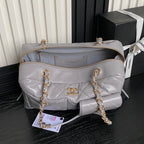 BOWLING BAG 29 IN GREY CALFSKIN GOLD HARDWARE