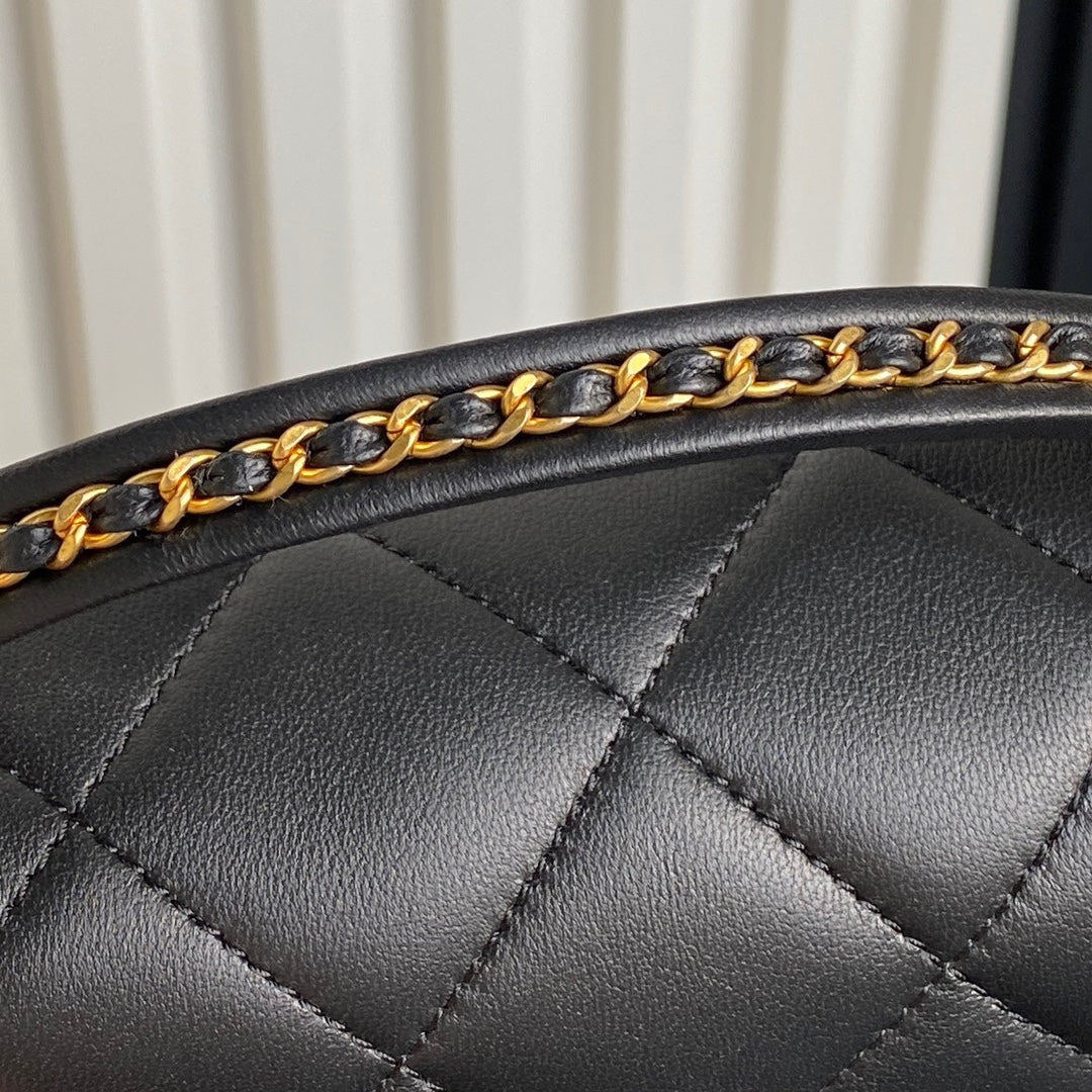 25セント フラップバッグ 18インチ ブラック スムースラムスキン ゴールド金具