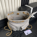 クルーズ ドローストリング バックパック 24インチ グレー ラムスキン ゴールドトーン メタリック