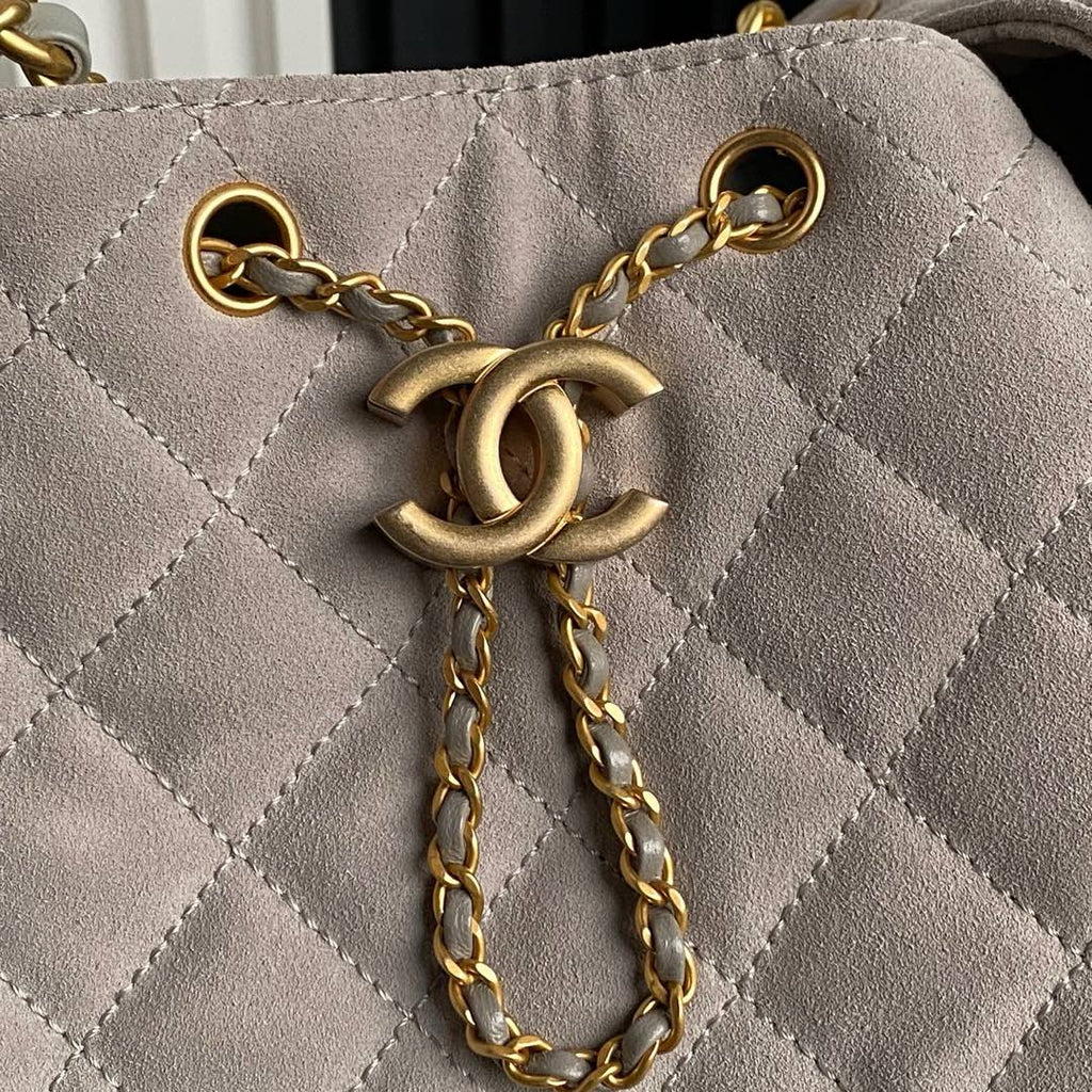 MEDIUM HANDBAG 40 IN BEIGE SUEDE GOLD HARDWARE